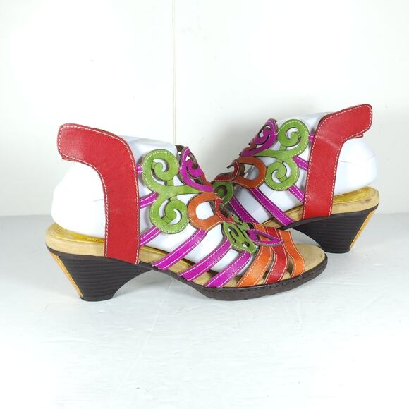 Socofy Women's US 10-10,5 EU 41 Multicolor Leather Cut-Out Strappy Sandals - Picture 8 of 16